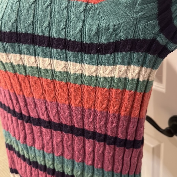 Soft Surroundings Knitted Striped Light Weight Sweater in Pink and Teal - Picture 3 of 8